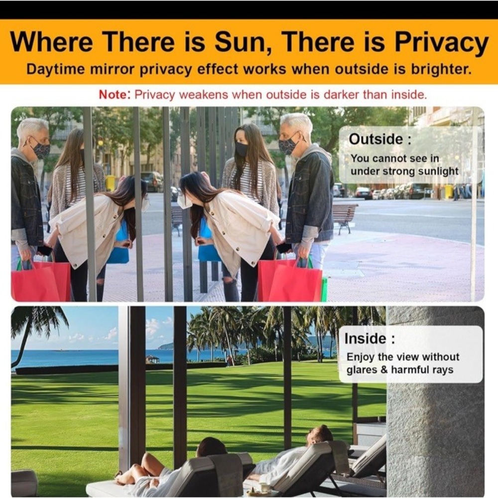 Window Privacy Film Static Cling Sun Blocking Reflective Silver 42.7x78.7 -2pk